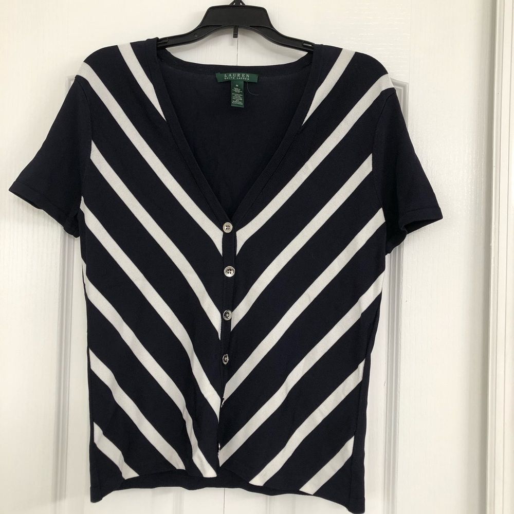Lauren Ralph Lauren womens striped lightweight cardigan blue/white medium